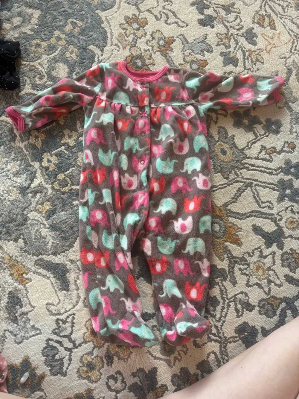 Carter's Brown Fleece Footie with Pink, Aqua & Red Elephants